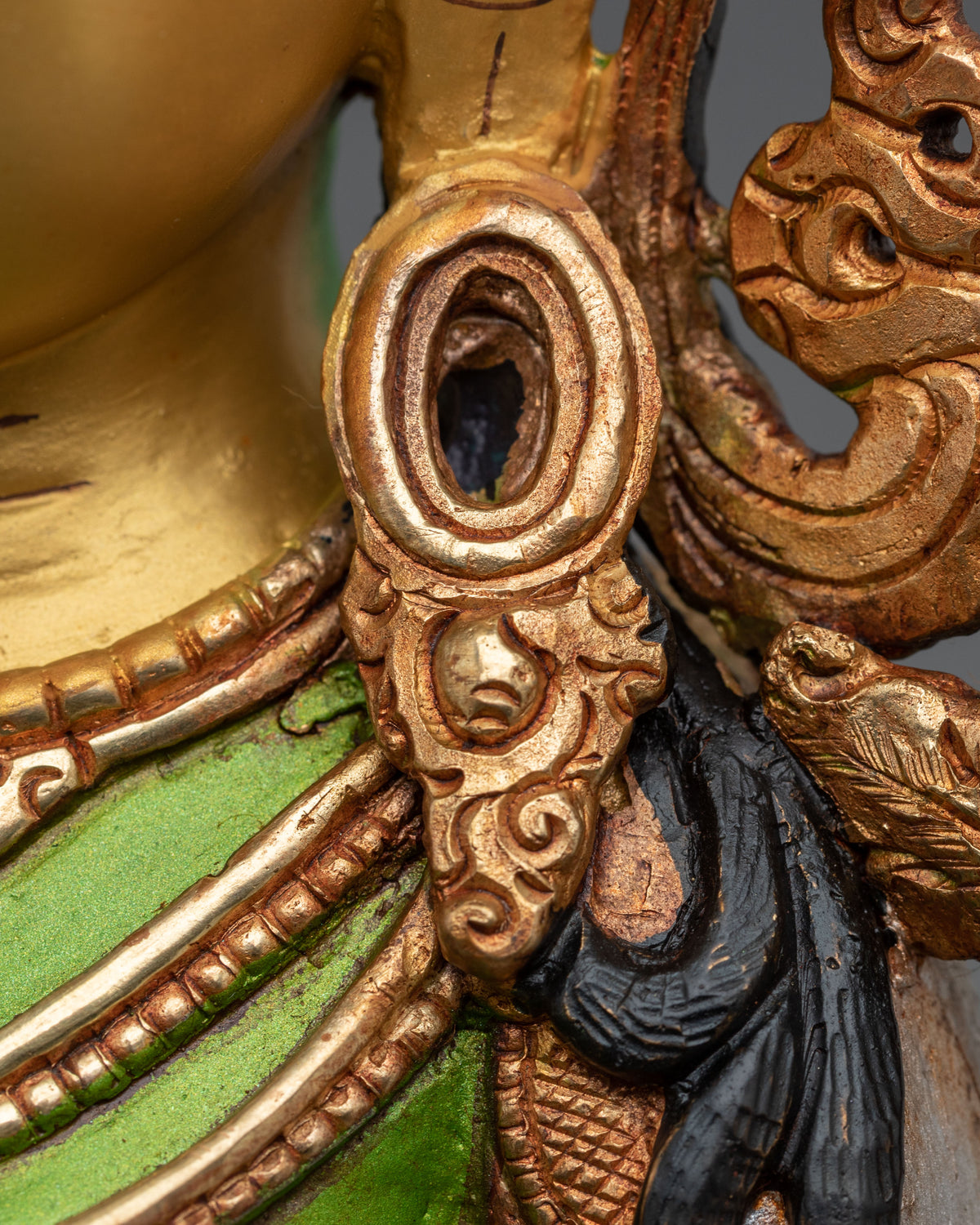 Green Tara Lotus of Liberation Statue | Gold Painted Buddhist Sculpture