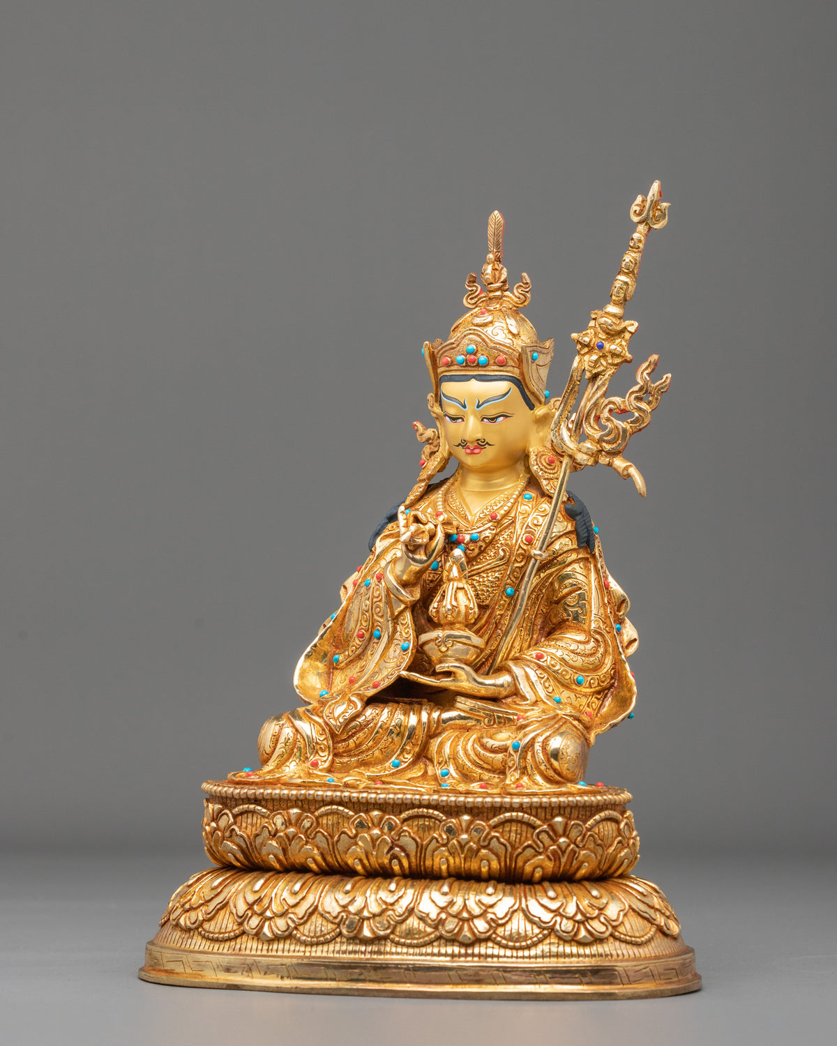 Radiant Gemstones Adorned Guru Tsokye Dorje Sculpture
