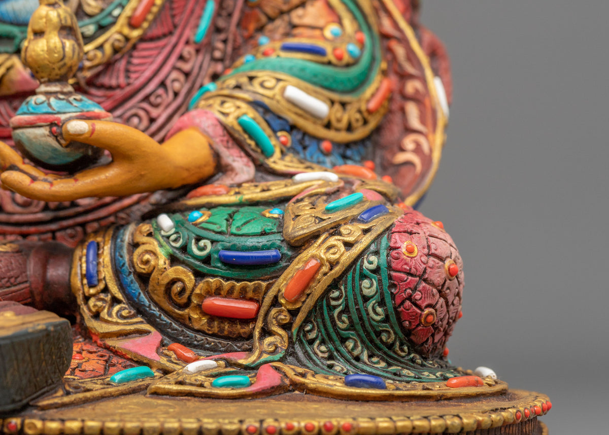Handmade Tibetan Statue of Guru Rinpoche Sculpture: 24K Gold Gilded