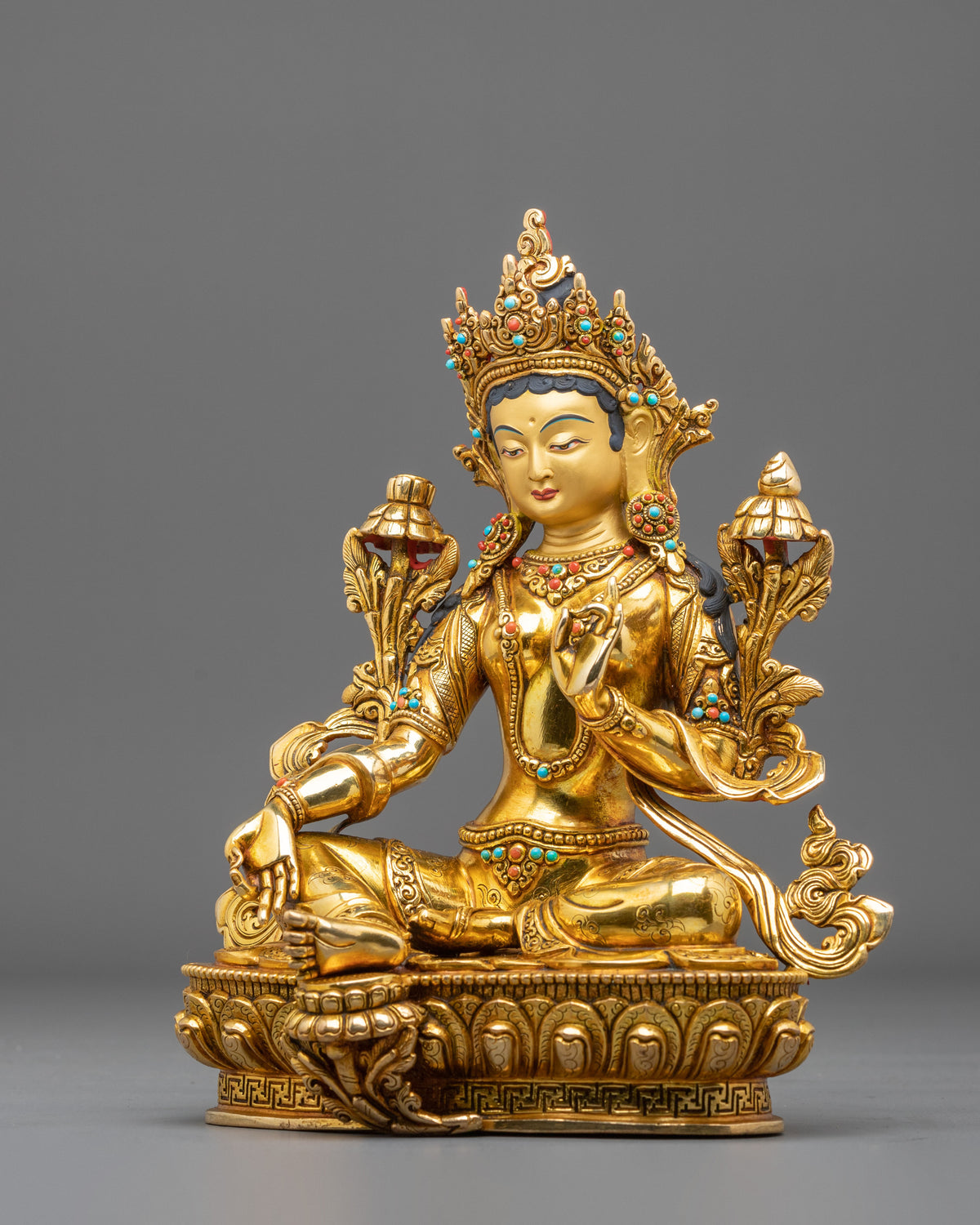Green Tara 24K Gold Glided Statue for Meditation and Blessings