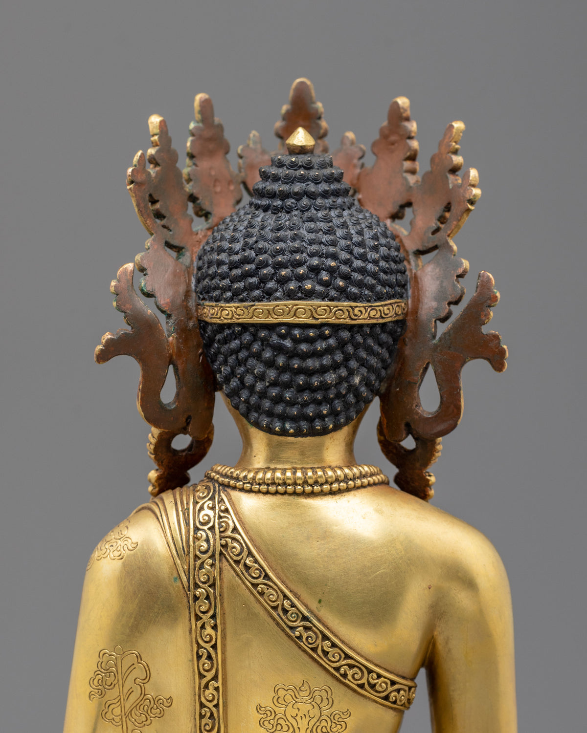 Shakyamuni Buddha Sculpture: 24K Fire Gold Plated Copper Statue