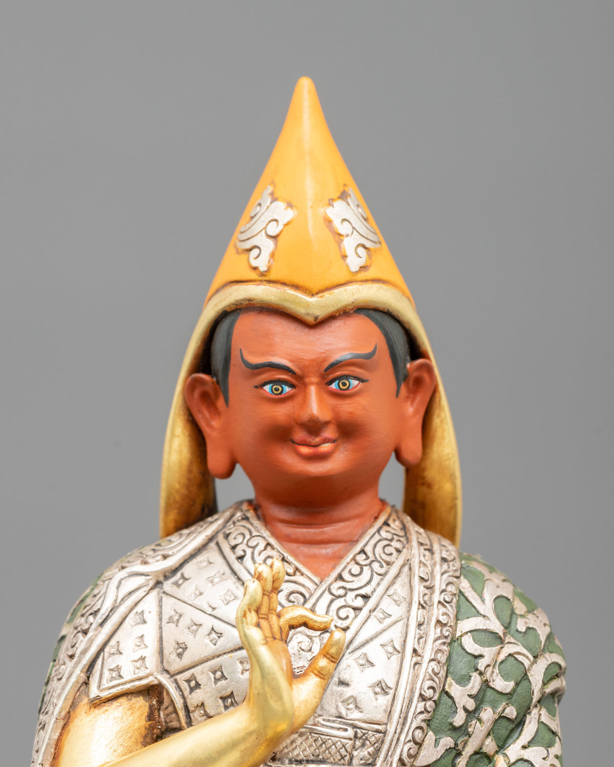 Handcrafted Gelug Lineage Statue of Tsongkhapa with Khedrup Je and Gyaltsab Je