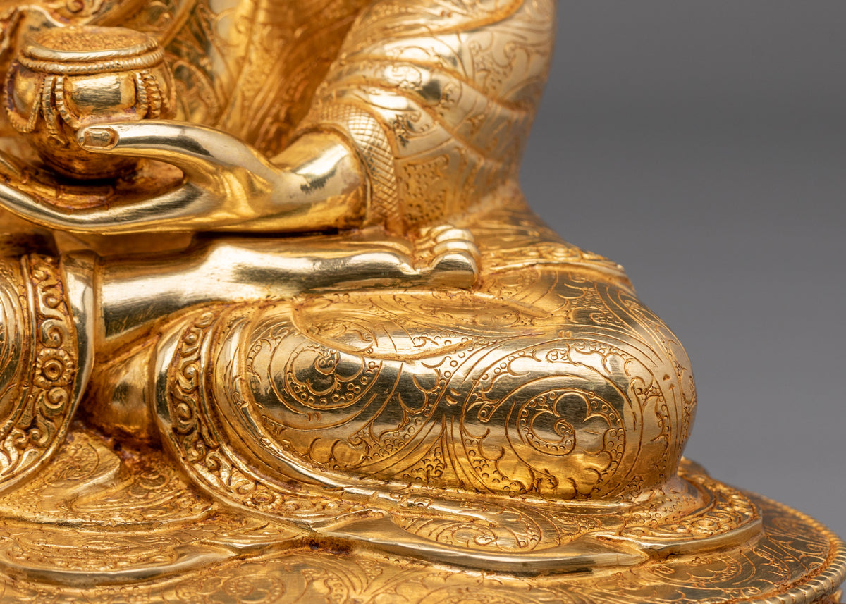 Traditional Copper Statue of Shakyamuni Buddha | 24K Gold Gilded Sculpture