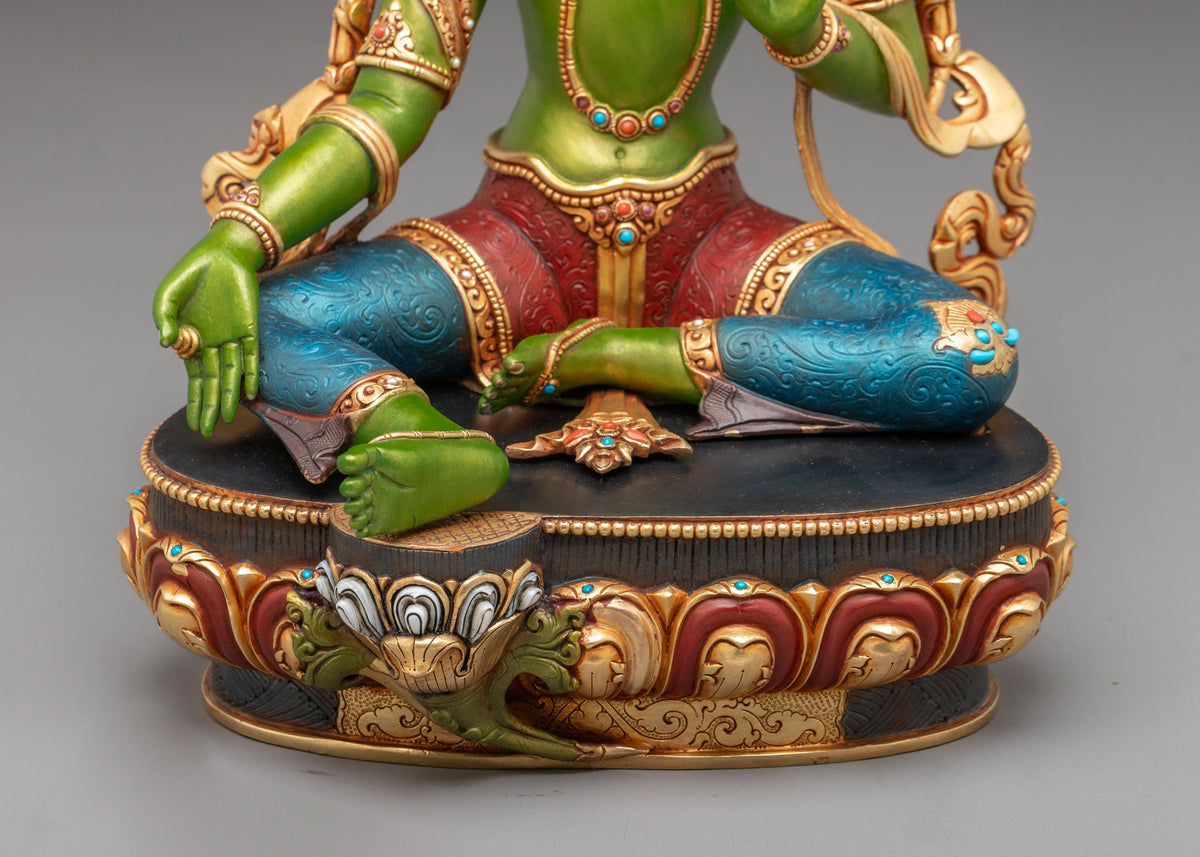 Green Tara Tibetan Buddhist Sculpture | Sacred Meditation Altar Sculpture