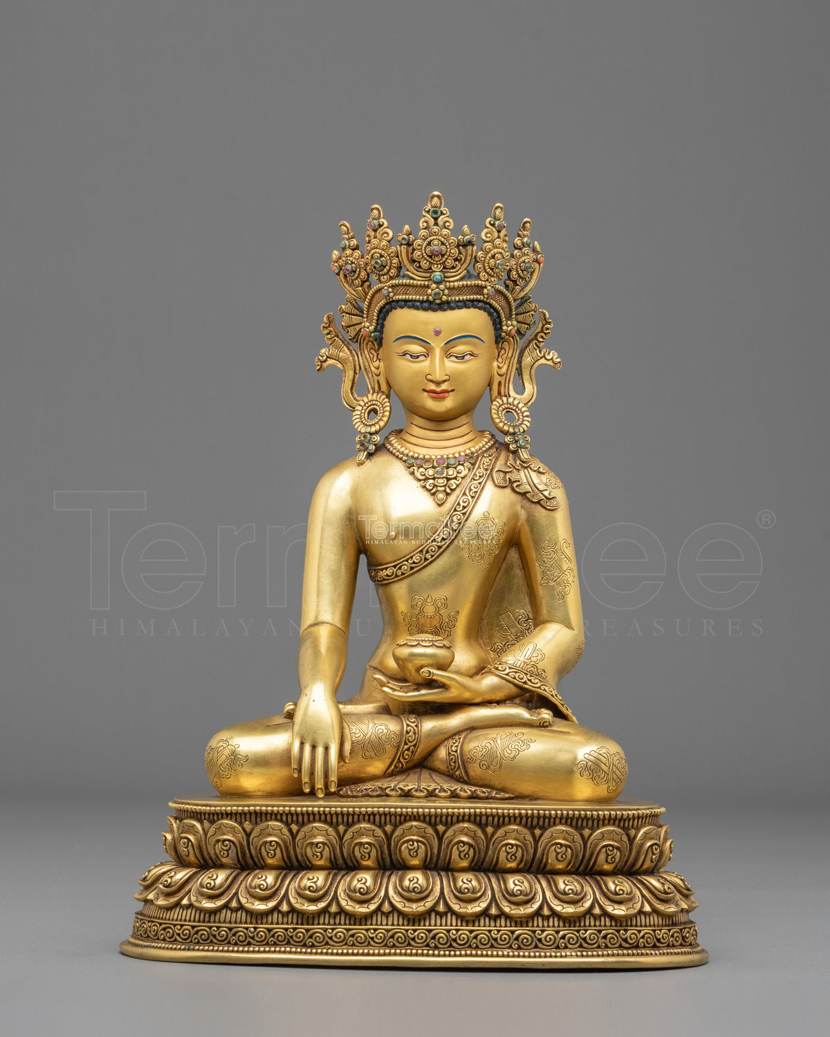 Shakyamuni Buddha Sculpture: 24K Fire Gold Plated Copper Statue