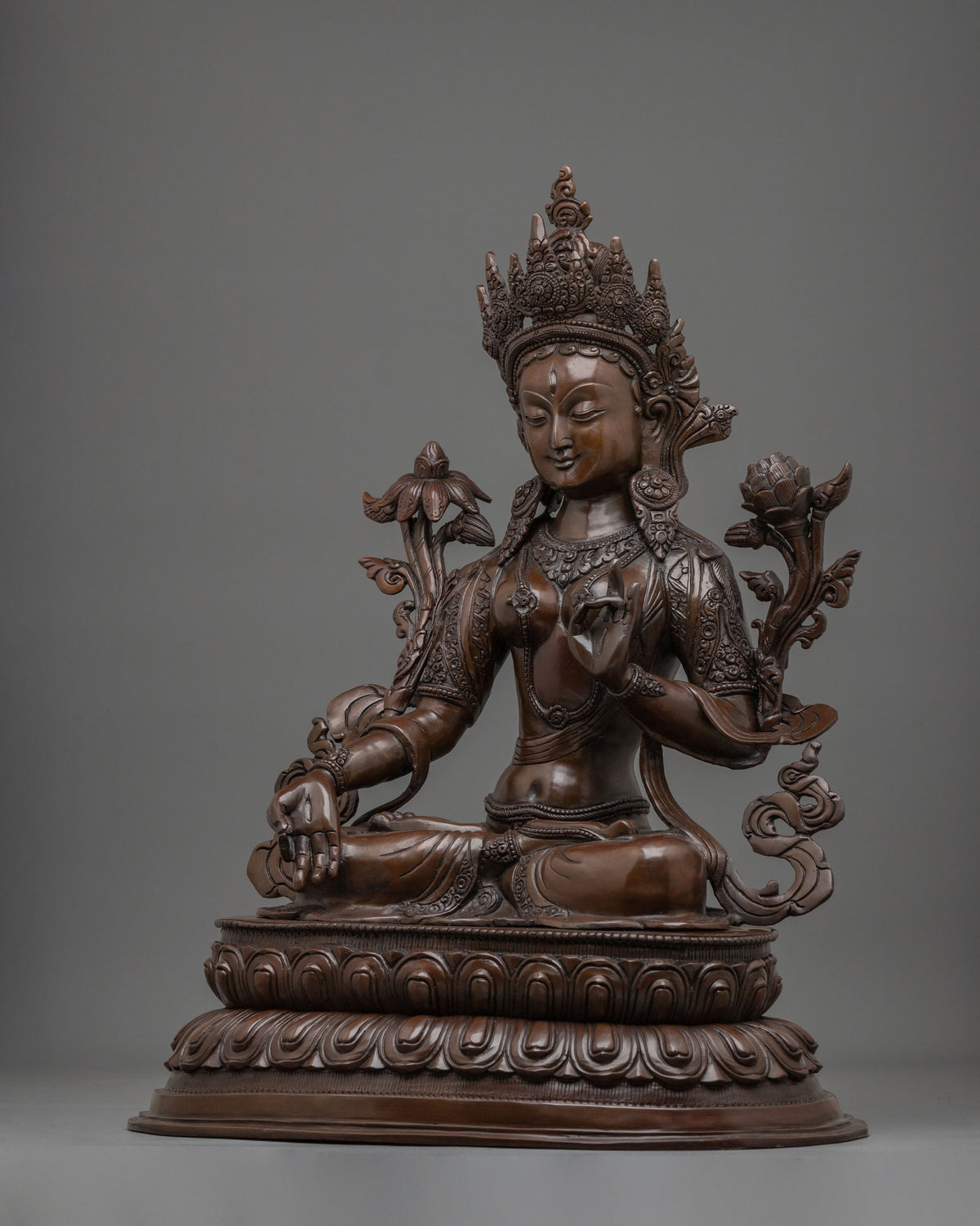 White Tara Oxidized Copper Sculpture for Altar Decor