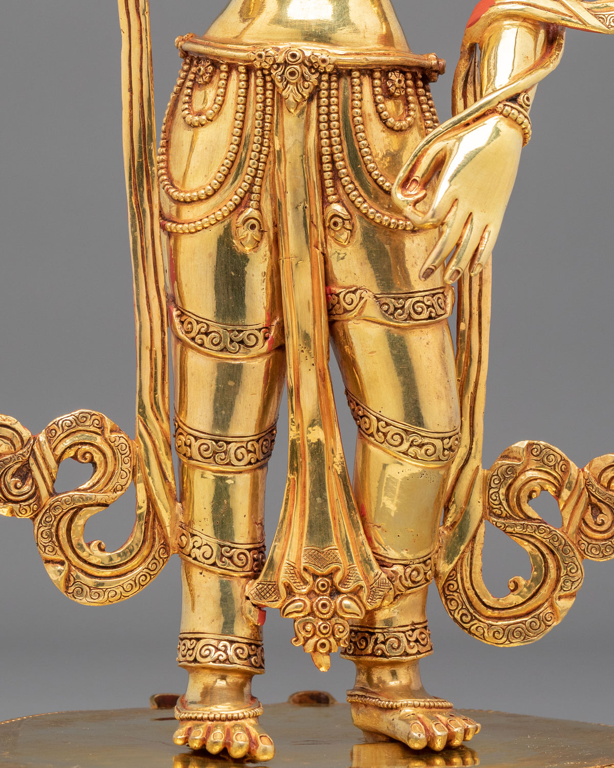 Manjushri Sculpture: 24K Fire Gold Gilding Statue with Gemstones Inlayed
