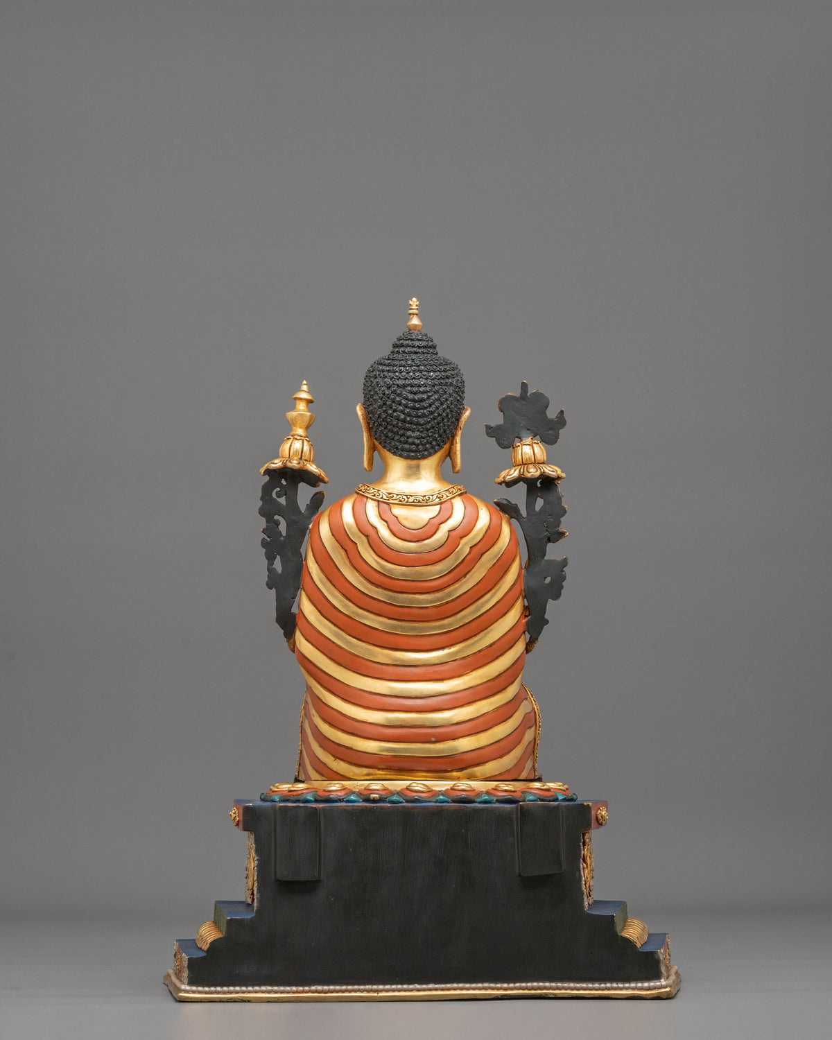 24K Gold Gilded Maitreya Buddha Copper Sculpture with Gemstones Inlays