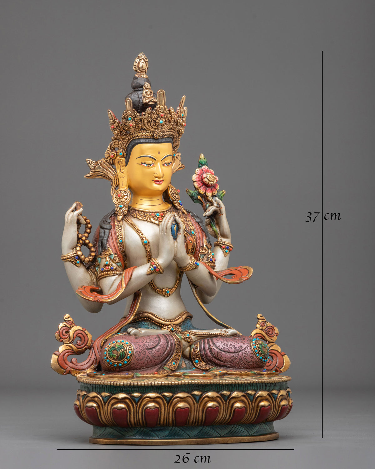 Four Armed Chenrezig Traditional Sculpture: Bodhisattva of Great Compassion