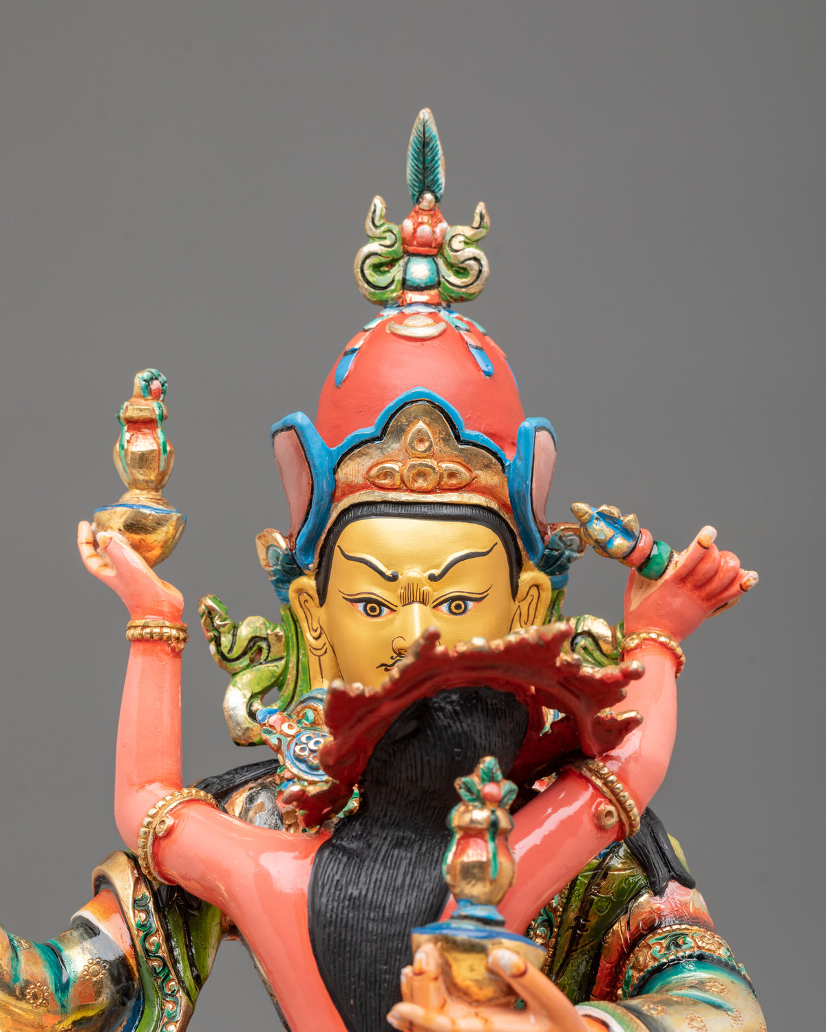 Guru Rinpoche Sculpture with Consort | Buddhist Handmade Artwork