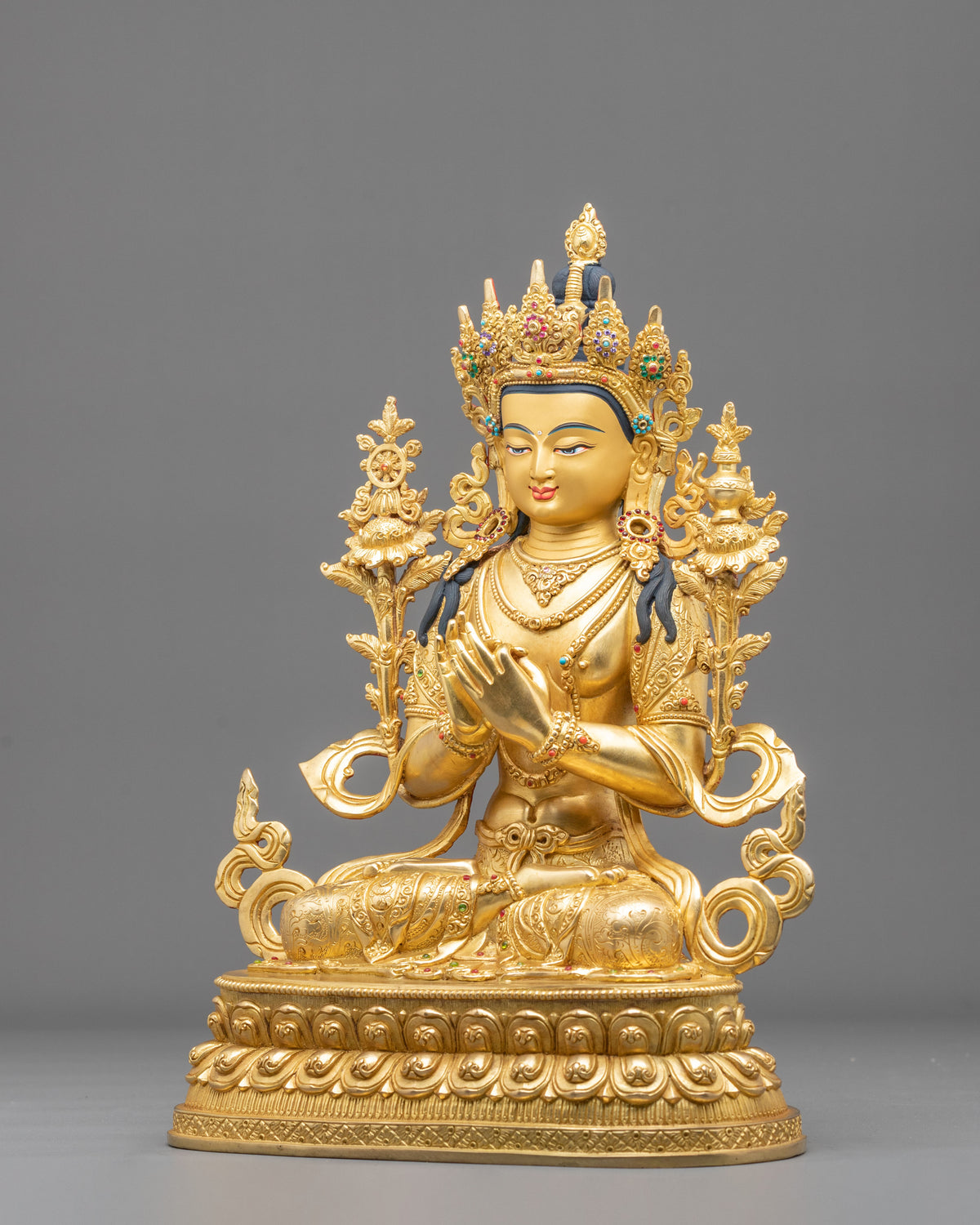Buddhist Prayer Maitreya Buddha Statue | 24K Gold Gilded Future Buddha Sculpture