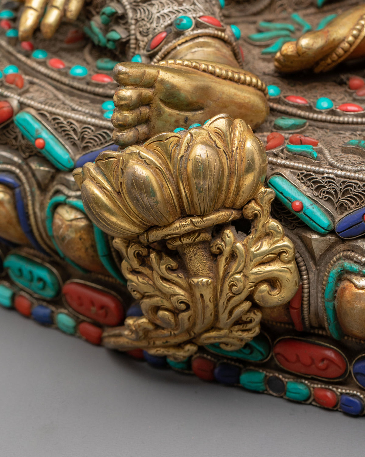 Green Tara Statue: Hand-Gilded 24K Gold & Gemstone