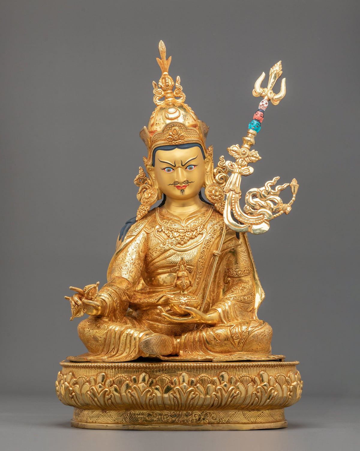 24K Gold Gilded Sacred Sculpture of Guru Rinpoche