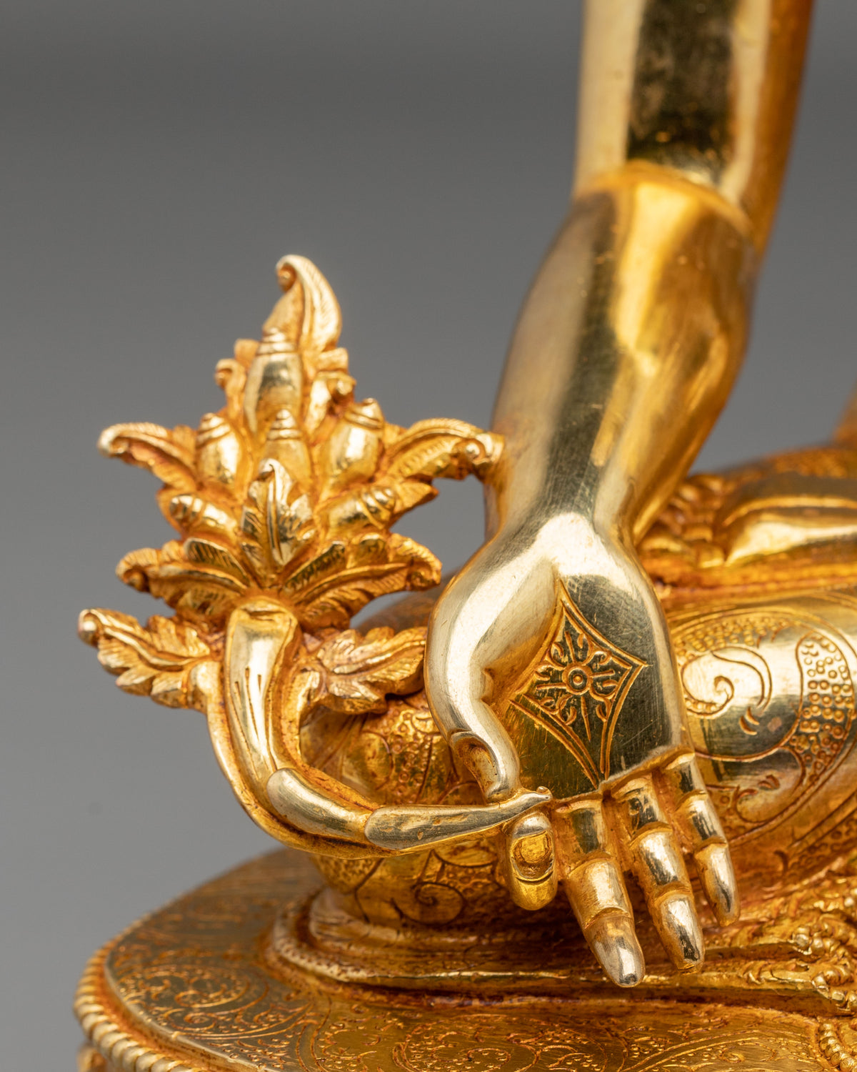 24K Gold Gilded Copper Statue of Medicine Buddha: Himalayan Buddhist Sacred Art