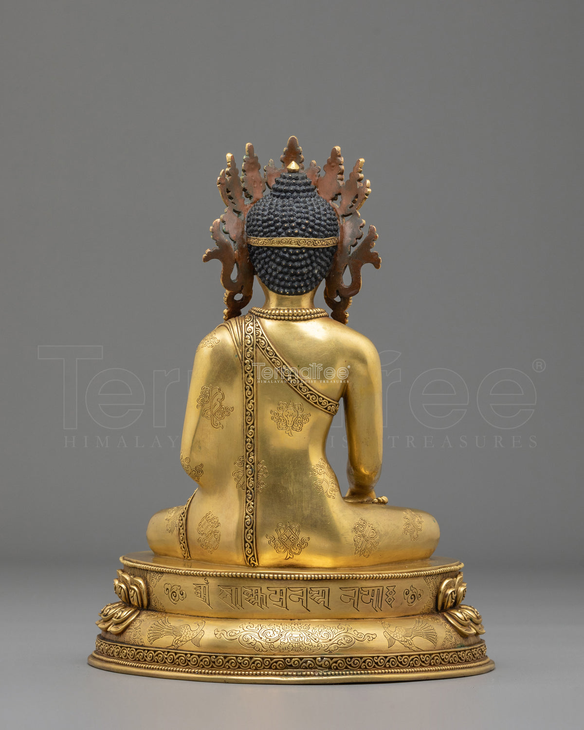 Shakyamuni Buddha Sculpture: 24K Fire Gold Plated Copper Statue