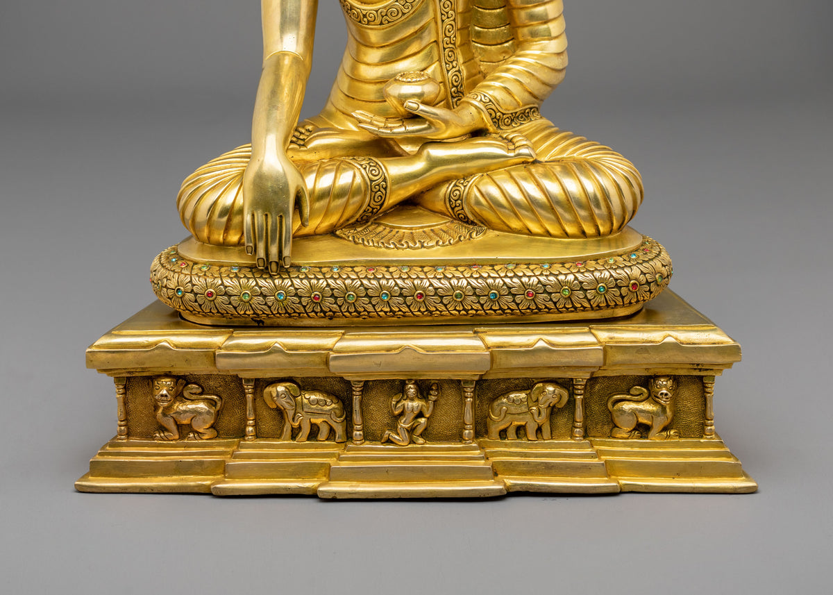 Shakyamuni Buddha 24K Gold Gilded Traditional Sculpture | Himalayan Sacred Altar Decor