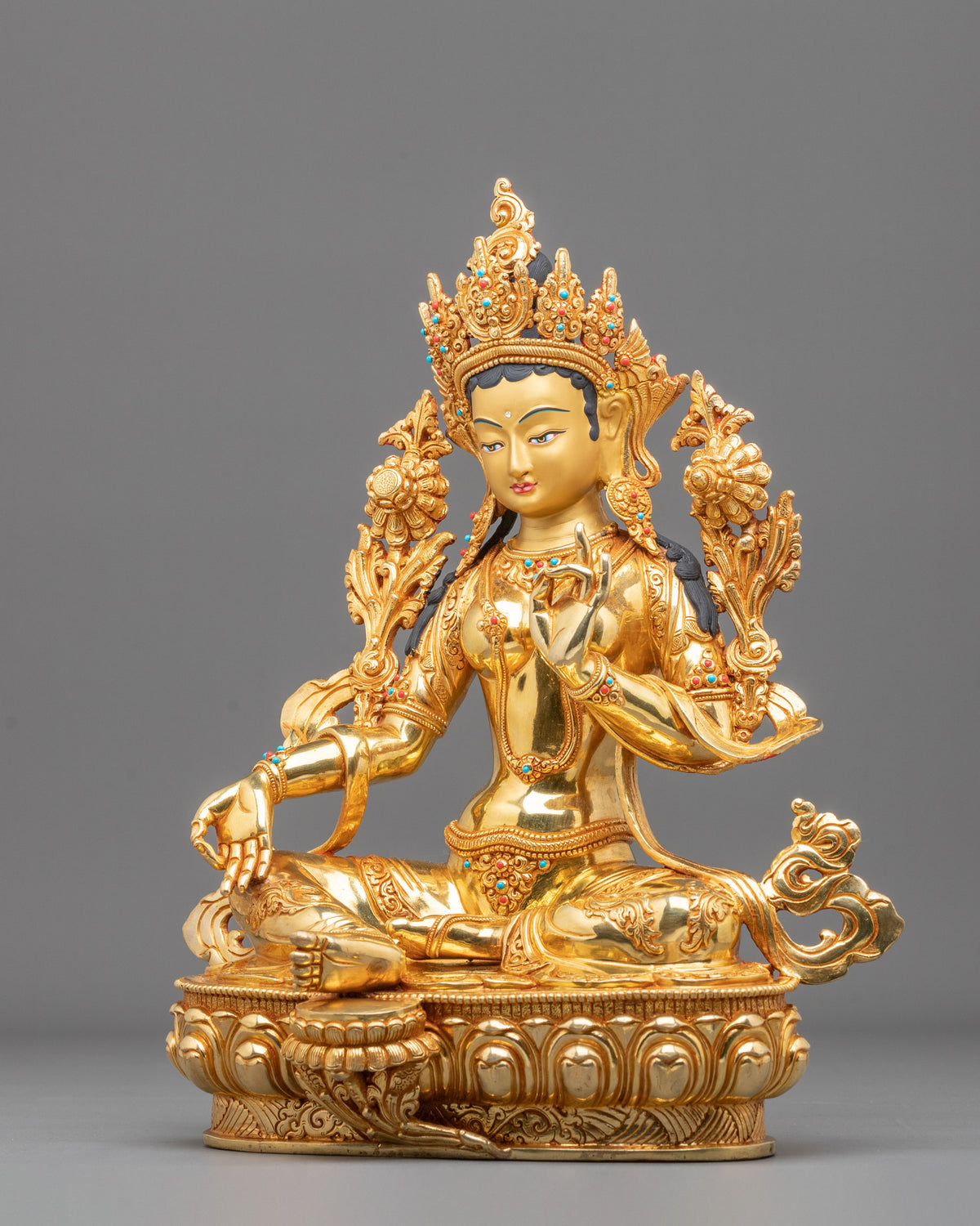 Green Tara Fire Gold Coated Statue | Made in Nepal