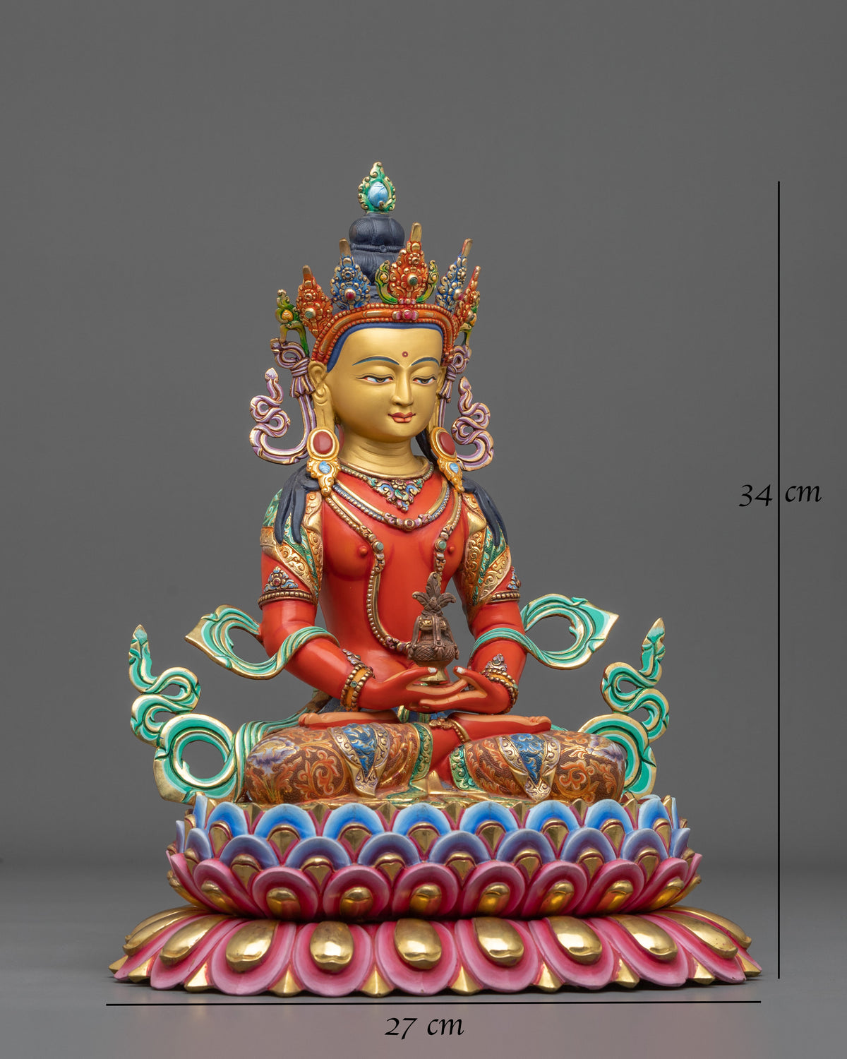 Amitayus Statue: 24K Gold Gilded Handmade Sculpture