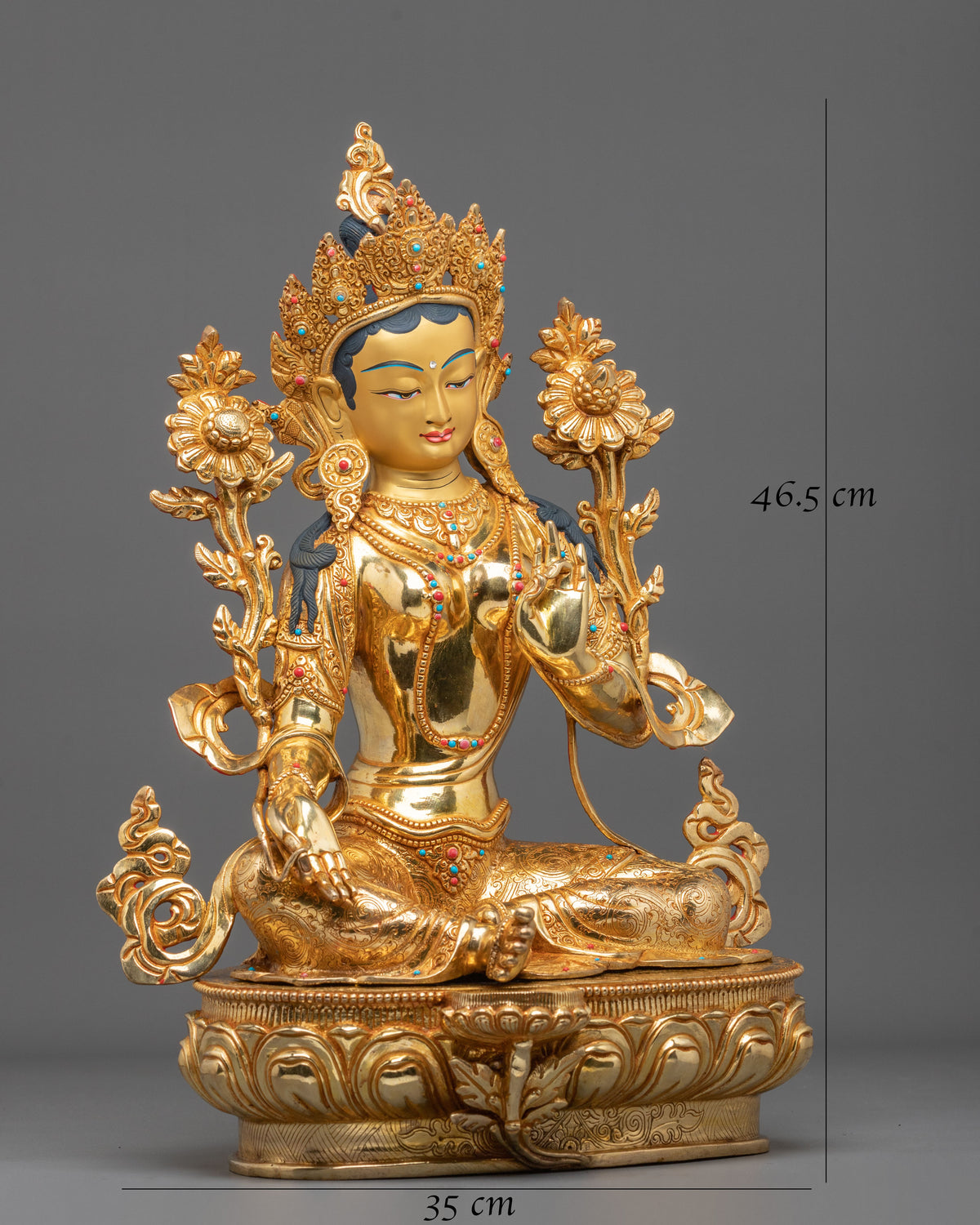Green Tara 24K Gold Coated Goddess Statue: Deity of Compassion and Liberation