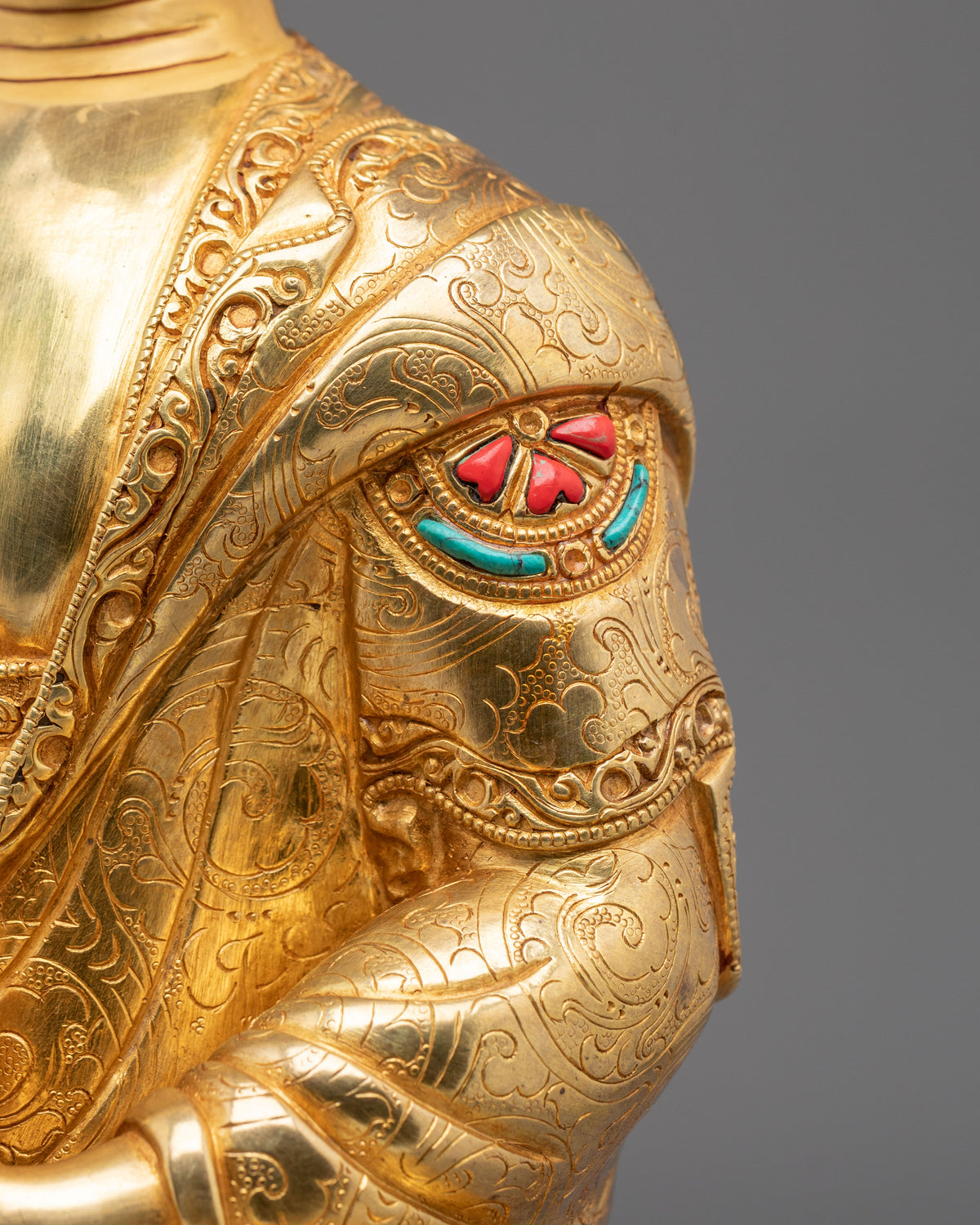Historical Buddha Shakyamuni Hand Carved Sculpture in 24K Gold