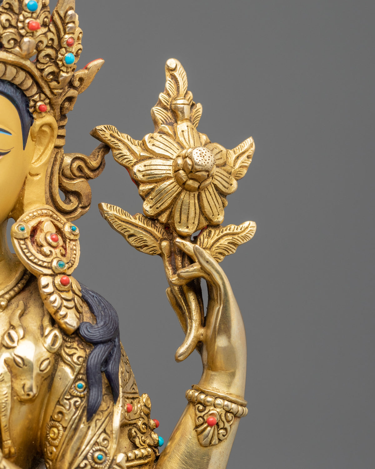 Four-Armed Chenrezig 24K Gold Gilded Sculpture | Bodhisattva of Compassion