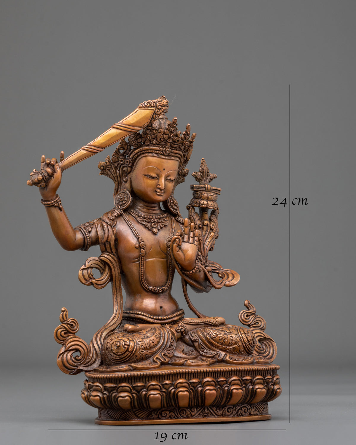 Manjushri Oxidized Copper Sculpture | Himalayan Buddhist Sacred Art