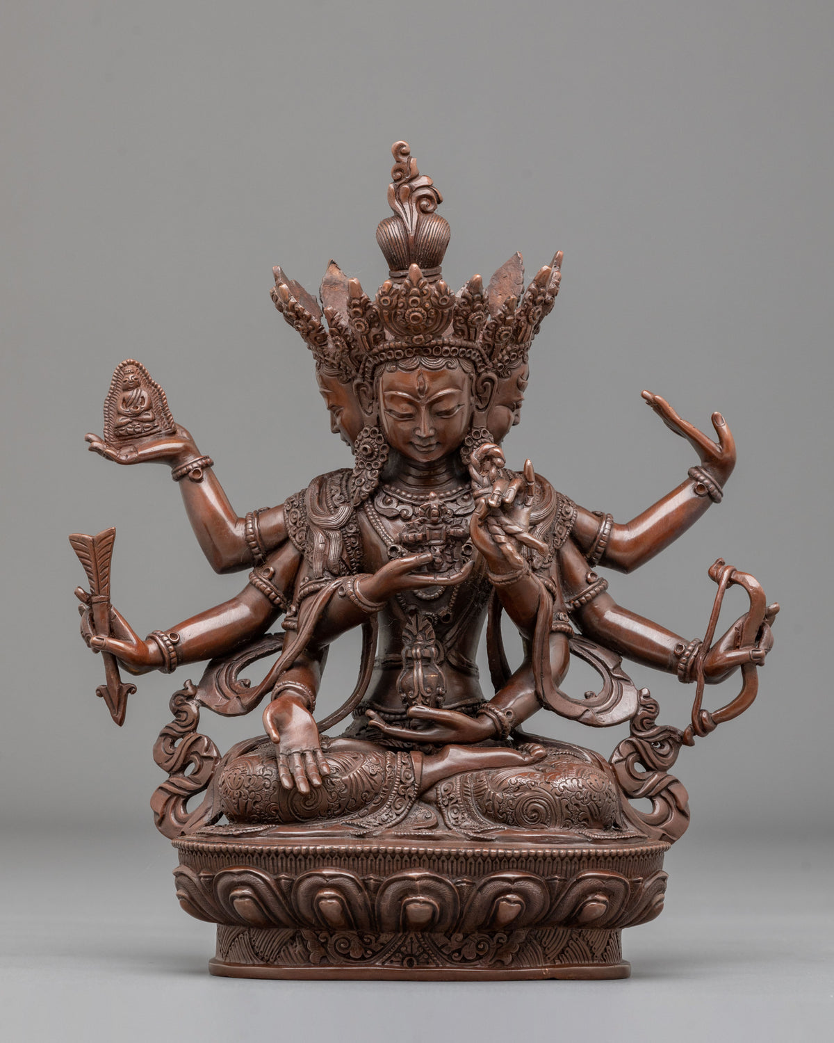 Namgyalma Three Faced Goddess Statue | Oxidized Copper Buddhist Sculpture