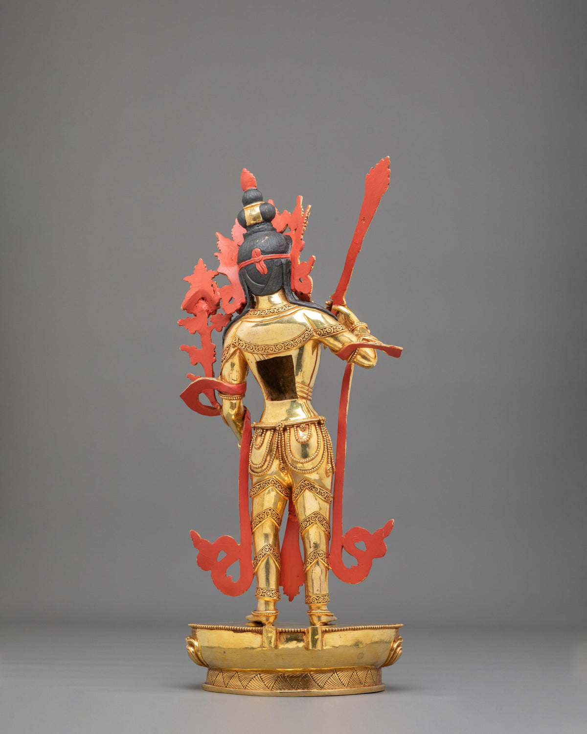 Manjushri Sculpture: 24K Fire Gold Gilding Statue with Gemstones Inlayed