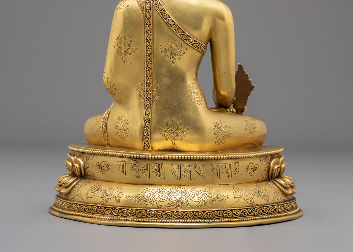 Medicine Buddha Healing Nectar Sculpture | 24K Gold Gilded Buddhist Artwork