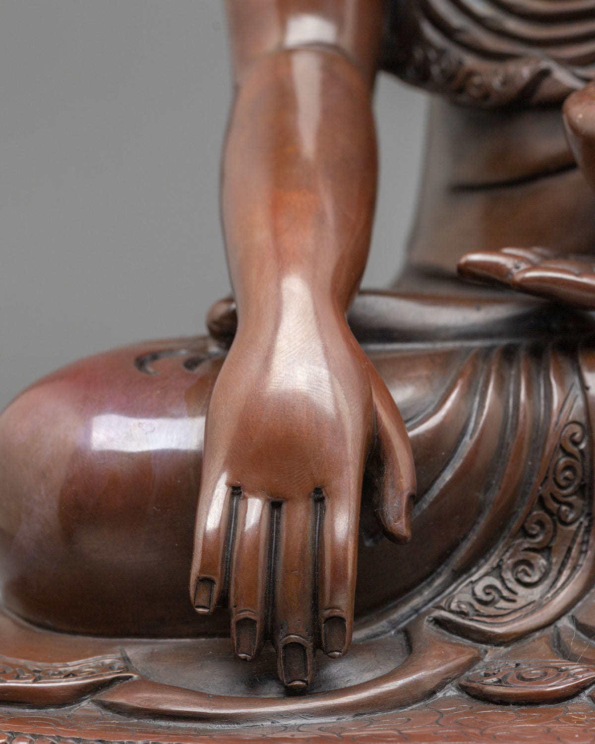 Shakyamuni Buddha Statue: Oxidized Copper Buddhist Sculpture