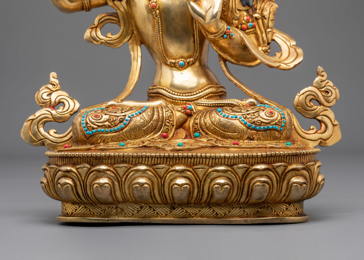 Manjushri Buddhist Golden Handmade Statue | Sacred Meditation Altar