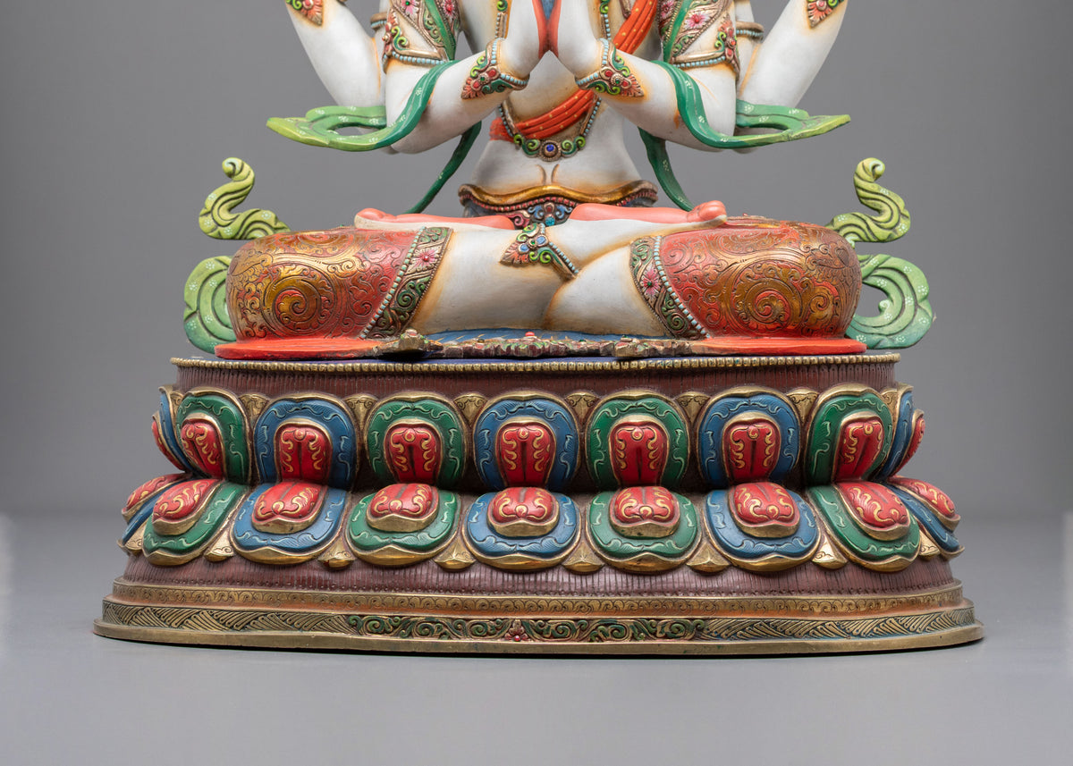 Chenrezig 24K Gold Coated Copper Figurine | Buddhist Shrine