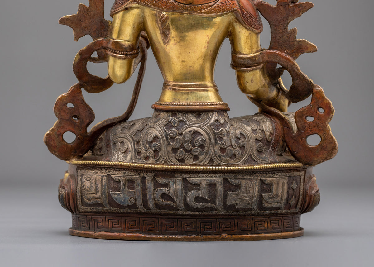 Tibetan Figurine of Goddess Green Tara | 24K Gold Gilded Buddhist Statue