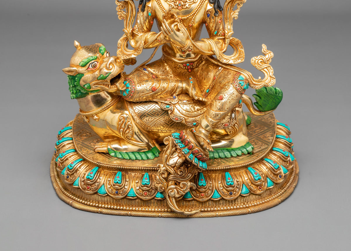 Tikshna Manjushri 24K Gold Gilded Sculpture | Traditional Buddhist Artwork of Sharp Wisdom