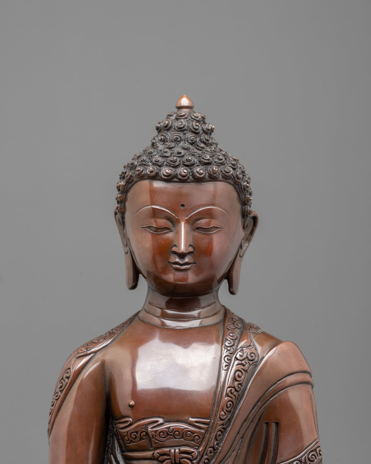 Shakyamuni Buddha Statue: Oxidized Copper Buddhist Sculpture