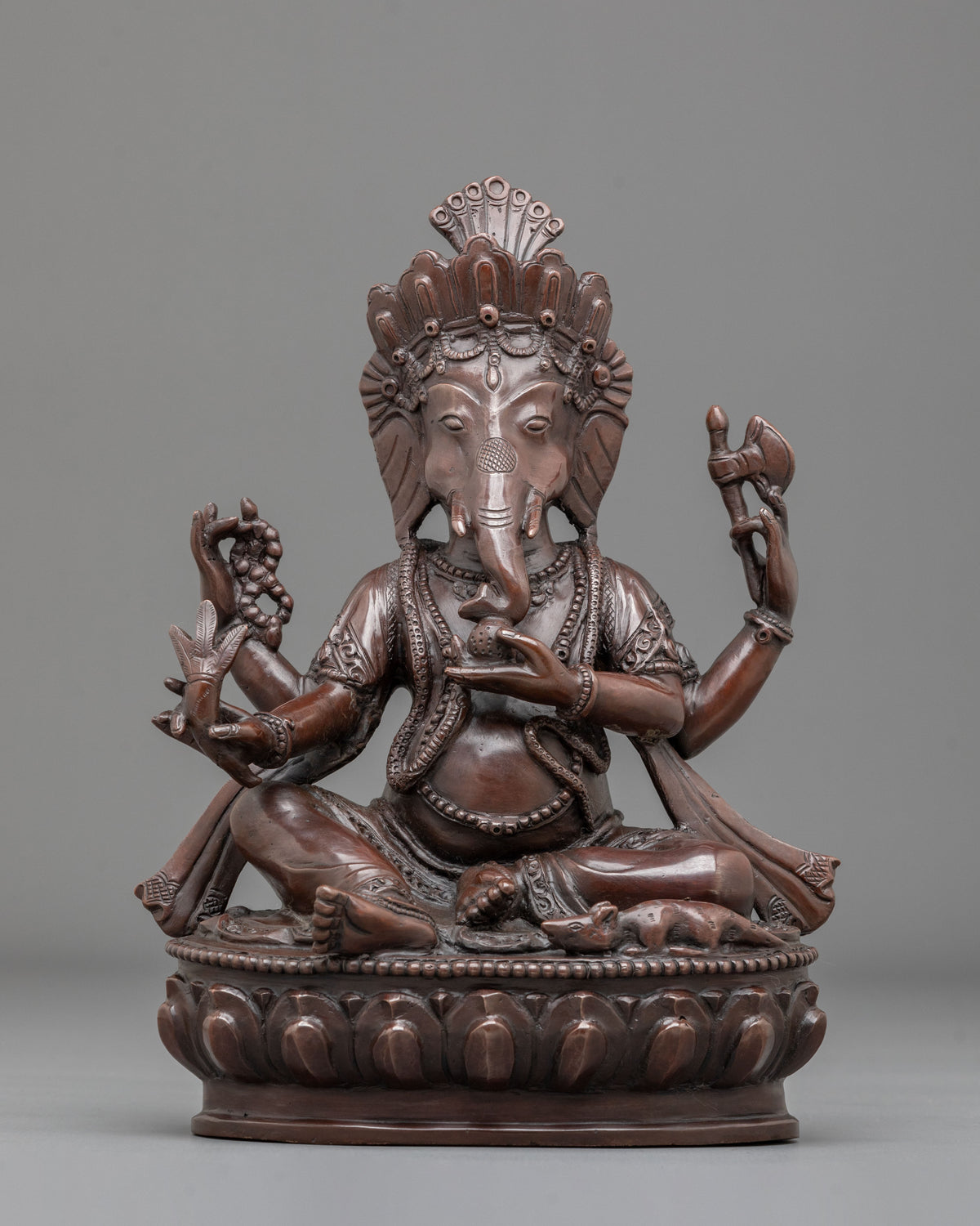Ganesh Remover of Obstacles Statue | Oxidized Copper Hindu Deity Sculpture
