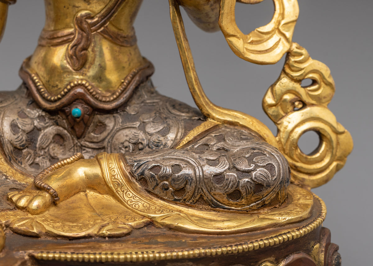 Tibetan Figurine of Goddess Green Tara | 24K Gold Gilded Buddhist Statue