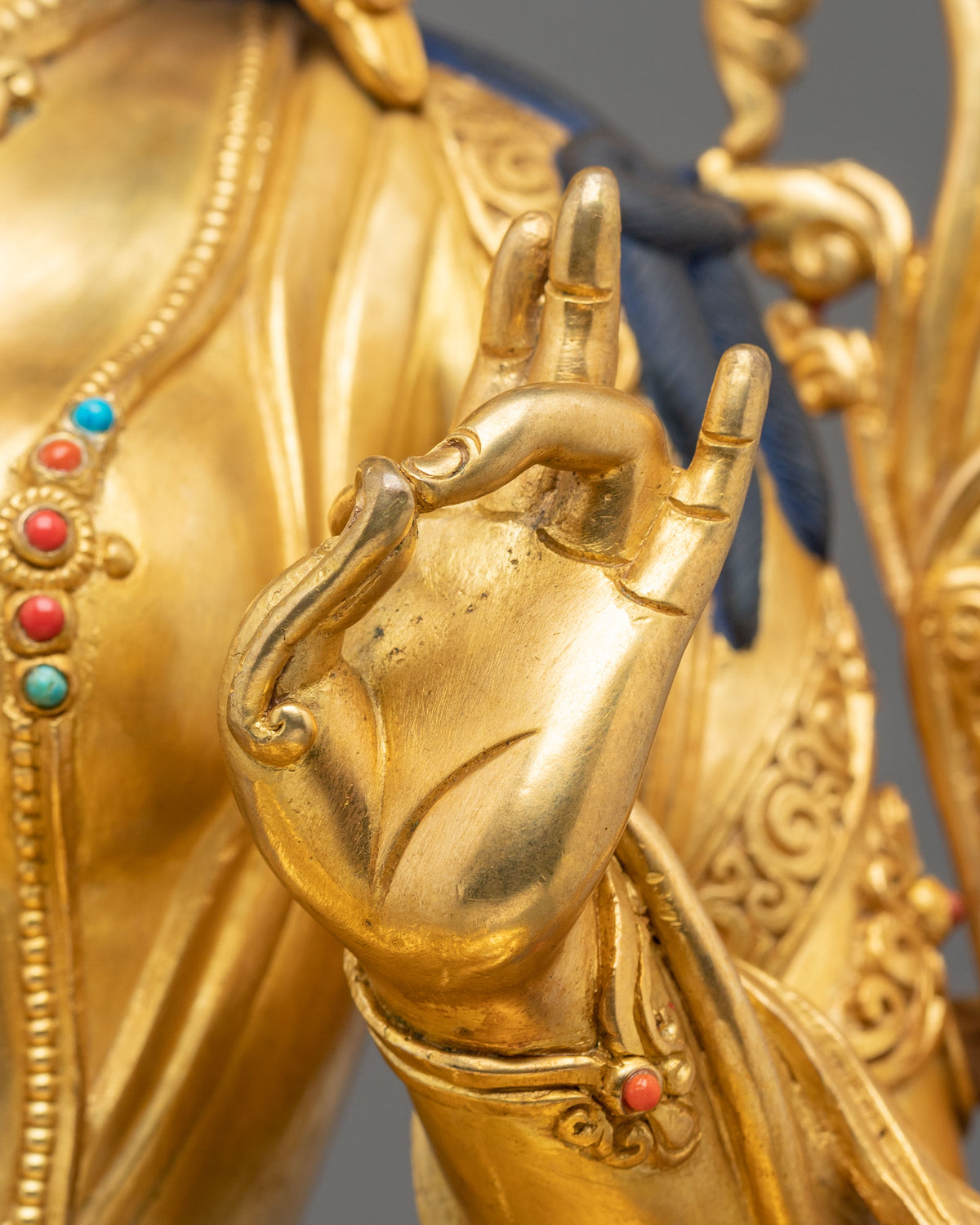 Tibetan Goddess Green Tara Golden Sculpture