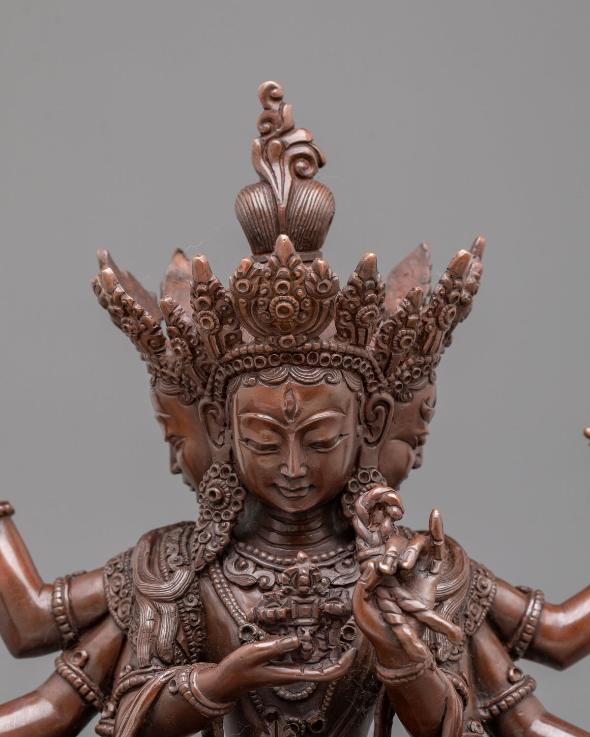Namgyalma Three Faced Goddess Statue | Oxidized Copper Buddhist Sculpture