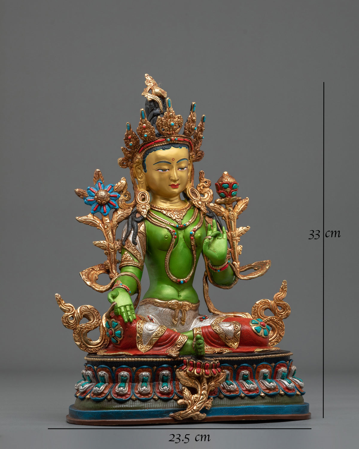 Green Tara Lotus of Liberation Statue | Gold Painted Buddhist Sculpture