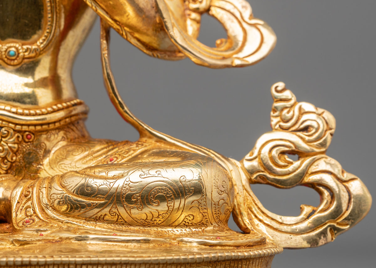 Tibetan Goddess Green Tara Handmade Statue | 24K Gold Gilded Compassion Sculpture