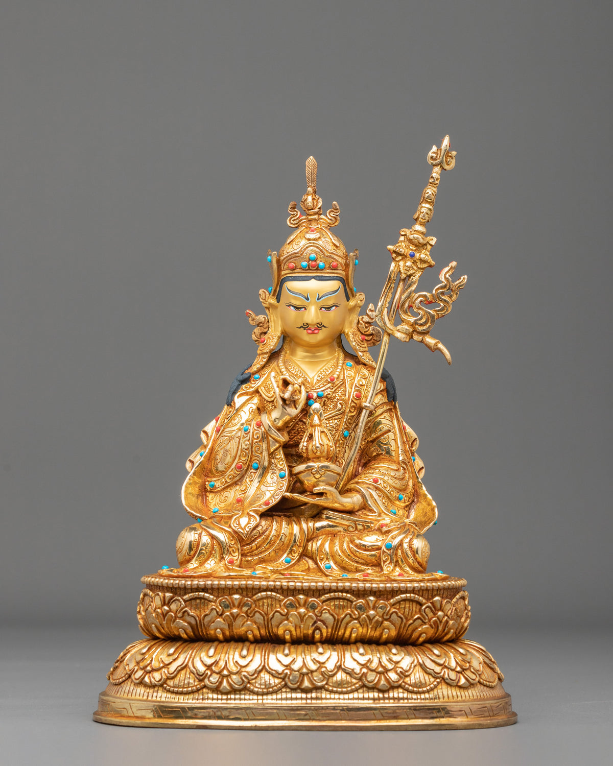 Radiant Gemstones Adorned Guru Tsokye Dorje Sculpture