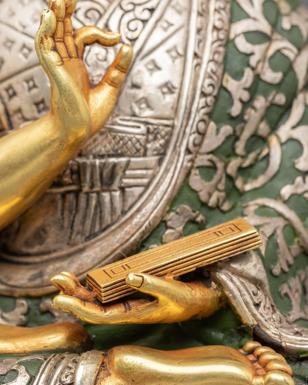 Handcrafted Gelug Lineage Statue of Tsongkhapa with Khedrup Je and Gyaltsab Je