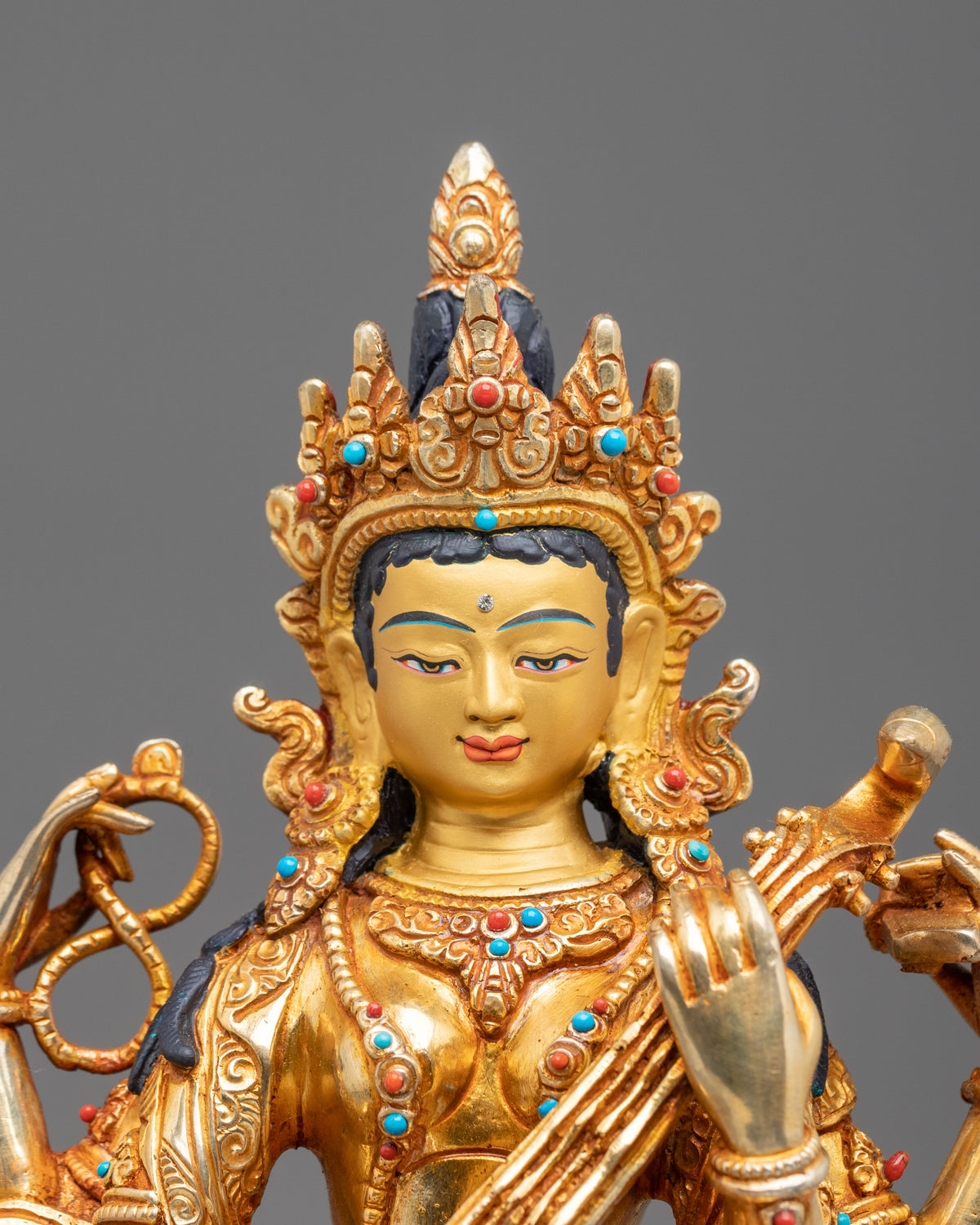 Devi Saraswati 24K Gold Gilded Sculpture | Hindu Goddess of Knowledge