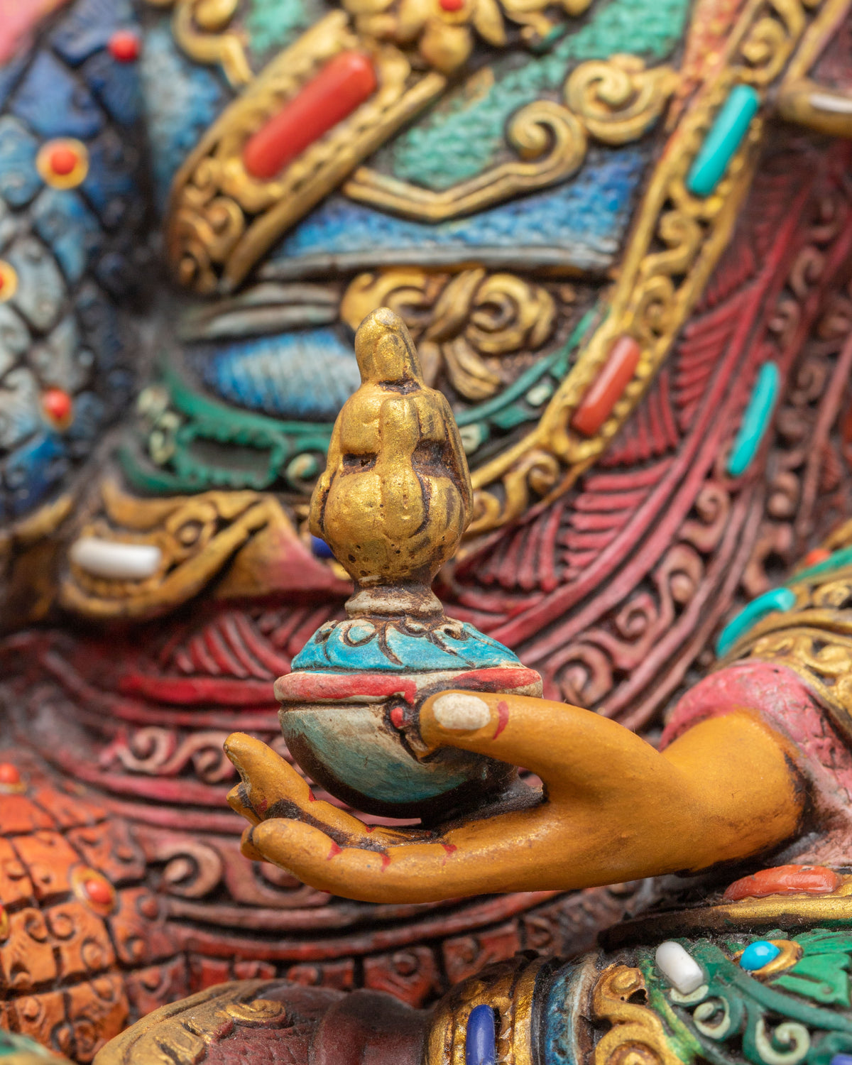 Handmade Tibetan Statue of Guru Rinpoche Sculpture: 24K Gold Gilded
