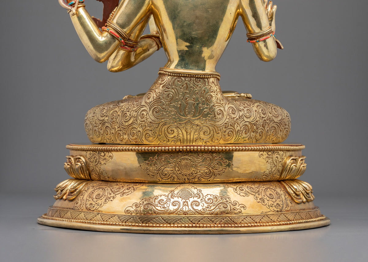 Maha Manjushri Copper Sculpture - 24K Gold Gilded Handcrafted Art
