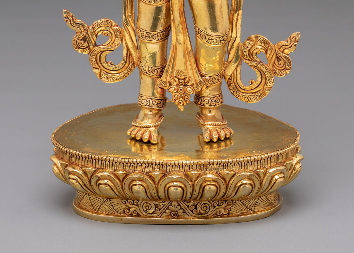 Manjushri Sculpture: 24K Fire Gold Gilding Statue with Gemstones Inlayed