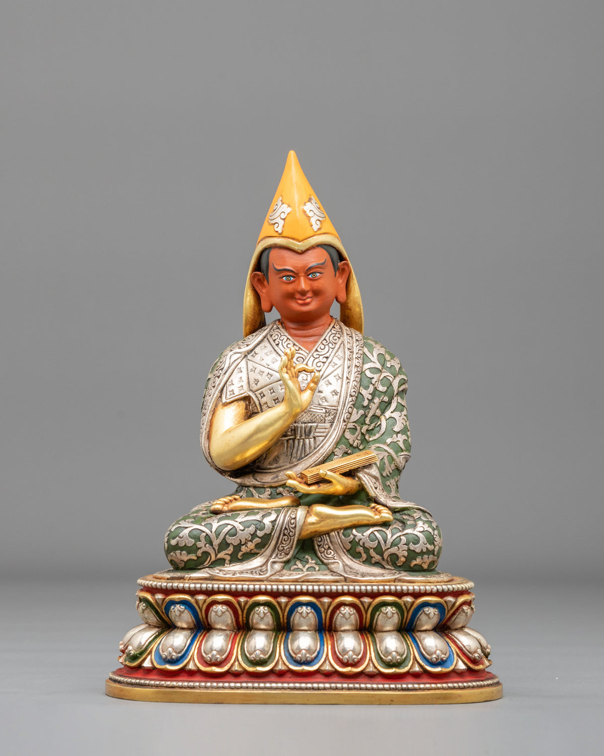 Handcrafted Gelug Lineage Statue of Tsongkhapa with Khedrup Je and Gyaltsab Je