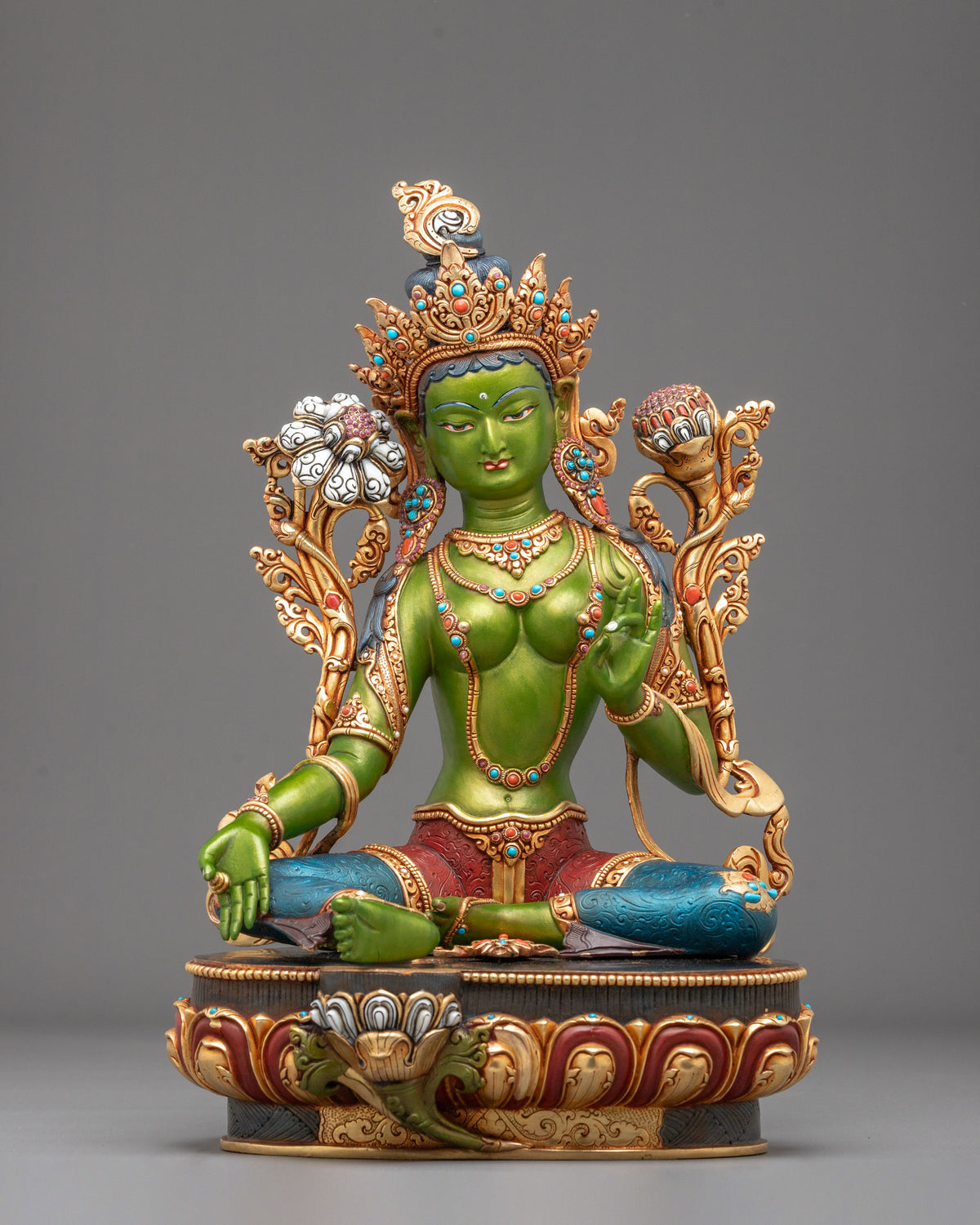 Green Tara Tibetan Buddhist Sculpture | Sacred Meditation Altar Sculpture
