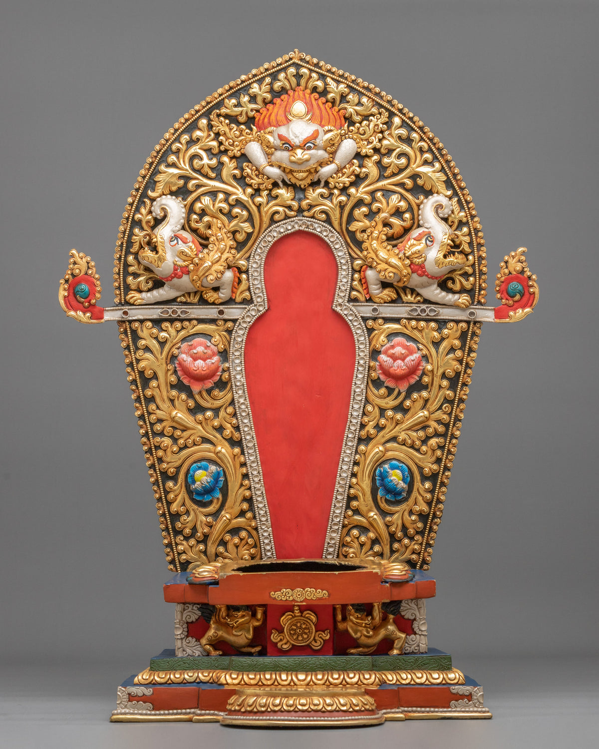 24K Gold Gilded Maitreya Buddha Copper Sculpture with Gemstones Inlays